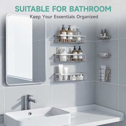 Veken Shower Caddy 6-Pack, Family Choice Award Winner, Large Wall Mounted Shower Rack, Bathroom Shelves Over Toilet, Organizer Storage Accessories with Soap Dish&Toothbrush Holder - color: Silver