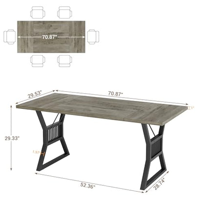 Garvee Modern Computer Desk, 70.8 Inch Home Office Work Desk,Farmhouse Gaming Writing Work from Home Study Desk,Sturdy Metal Frame for Bedroom,Home Office - color: Gray + Black Leg