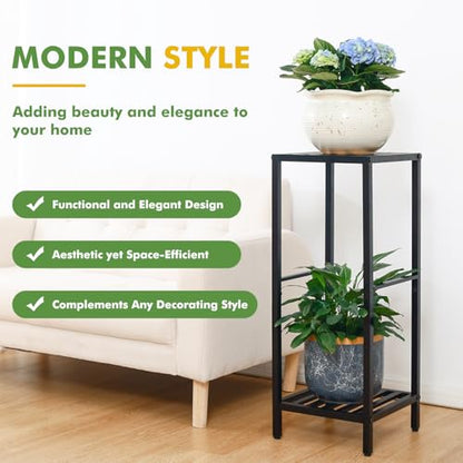 Party Zealot 2 Packs of 2-Tier Tall Metal Square Plant Stand 31” Heavy-Duty Modern Flower Pot Rack for Indoor Living Room, Corner Side Table for Outdoor Patio, Garden Planter Holder, Black - style: Square tube - 2 pack