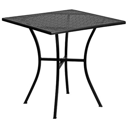 Flash Furniture Oia 28" Commercial Grade Steel Patio Table, Modern Square Rain Flower Design Outdoor Dining Table, Black - color: Black, size: 28" Square