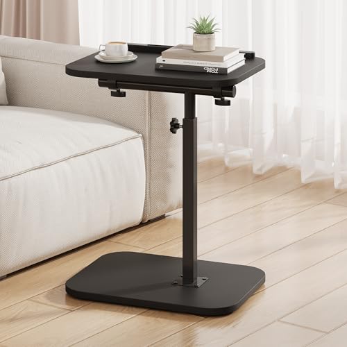 TV Tray Table, Sofa Side Armrest Tray, C Shaped End Table | Adjustable Height, Flip-Top, Snack Side Table with 360° Swivel and 180° Tilt, for Couch, Small Spaces, Bed, Chair, Black - color: Black