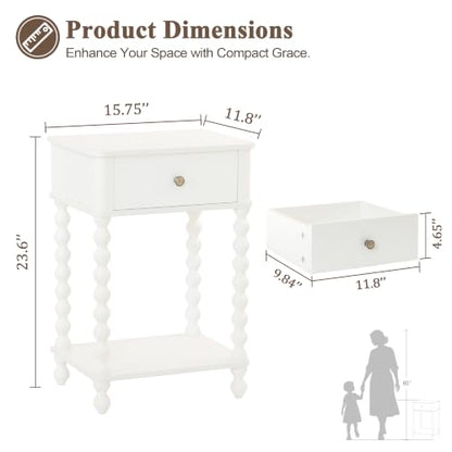AWASEN White Nightstand, Small Side Table with Drawer for Living Room, Farmhouse End Bedside Table with Spindle Wood Legs for Bedroom, Office, White - color: White