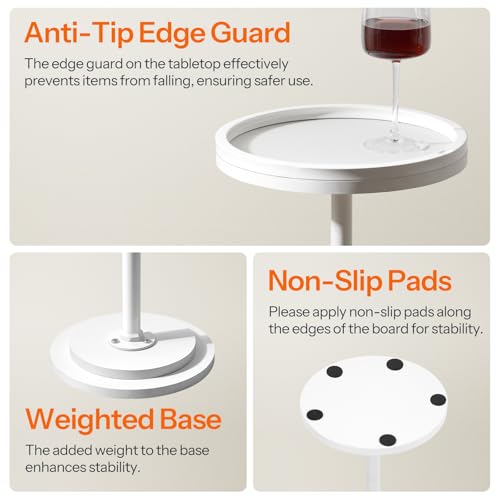 HOOBRO Small Round Side Table, Drink Table, Coffee Martini Table with Pedestal Accent for Small Spaces in Living Room, Bedroom, Sofa Couch, White WW168BZ01 - color: White