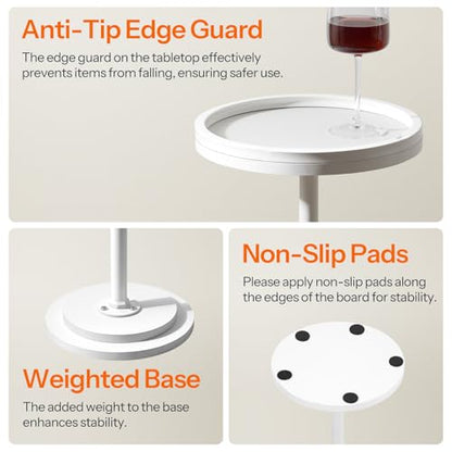 HOOBRO Small Round Side Table, Drink Table, Coffee Martini Table with Pedestal Accent for Small Spaces in Living Room, Bedroom, Sofa Couch, White WW168BZ01 - color: White