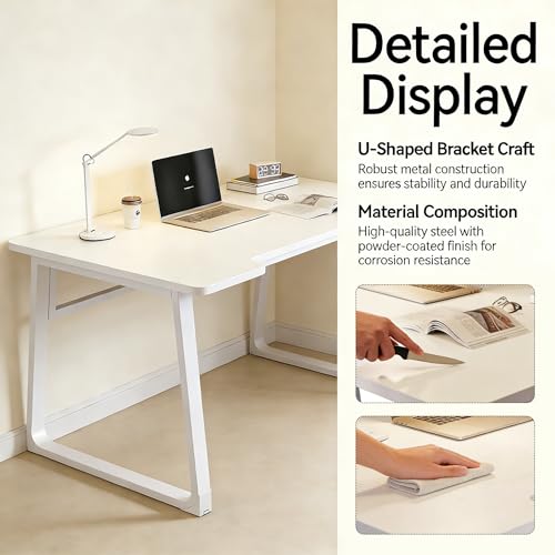 Computer Desk 39.4 Inch Small Office Desk with Wood Top and Metal Frame, Study Writing Desk for Home, Bedroom, Gaming, U-Shaped Leg Design, Modern Simple - color: Frame：white/Board：white