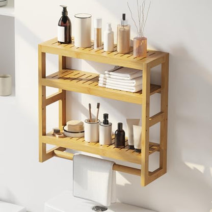 Bathroom Shelves with Hanging Bar Over Toilet Storage - Adjustable Wall Organizer (Natural) - color: Natural