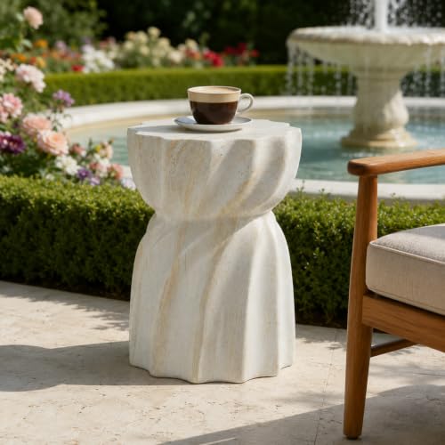Stone Side Table,Round Faux Marble Side Table,Modern Small Stone End Table for Balcony (White-13.8"-9) - color: White-13.8"-9