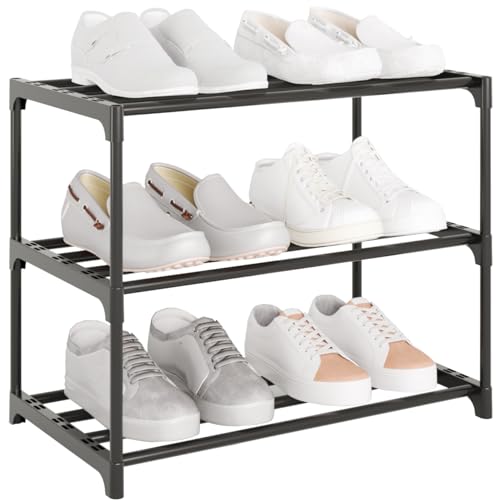 Small Metal Shoe Rack,Stackable Shoe Shelf Storage Organizer for Entryway, Hallway and Closet(3-Tier,Black) - size: 3-Tier-Black-1R