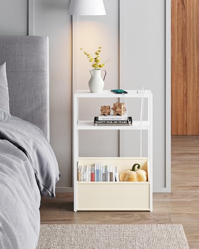 TUTOTAK Keep Phones Charged & Books Organized with Slim 3-Tier Side Table with Charging Station for Living Room Bedroom White TB01BW095 - color: White