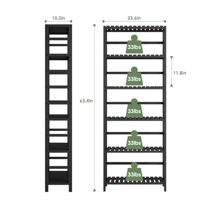 Bamjoy Bamboo Shelf, 6-Tier Bookshelf Adjustable Storage Shelves, Tall Shelving Unit Plant Stand, Storage Rack for Bathroom Home Office Living Room Kitchen, 23.6W x 10.2D x 63.4H Black - color: Black
