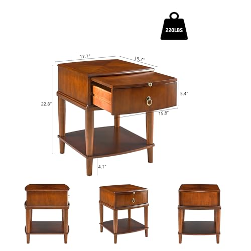 Farmhouse End Side Table Set of 2 with Pull-Out Tray And Storage Drawer, Sofa Beside Tables, Nightstand, No-Tools Assembly 17.7”L x 19.7”W x 22.8”H for Living Room, Caramel Brown CJZ-A1569-MG - style: 2*End Table with 1 Drawer