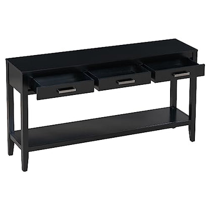 Merax Entryway Console Table with Storage, 3 Drawers Design/Wood Frame/Behind Couch & Sofa, Black - color: Black