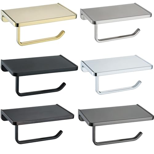 RANDOM Chrome Toilet Paper Holder with Phone Shelf Storage Rack for Bathroom or Kitchen Tissue Roll Paper Holder Dispenser All Solid Metal Wall Mounted RD93008-C. - color: B-polished Chrome