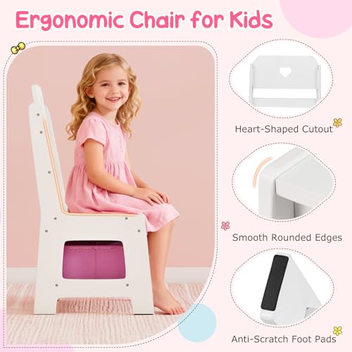 Costzon Kids Vanity, Girls Vanity Set with Mirror and Lights, Jewelry Storage, Shelves, Princess Toddler Makeup Vanity Desk Dressing Table, Wooden Kids Vanity Table and Chair Set (White) - style: White with Jewelry Storage