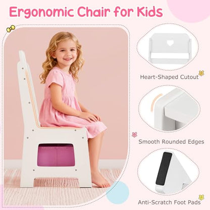 Costzon Kids Vanity, Girls Vanity Set with Mirror and Lights, Jewelry Storage, Shelves, Princess Toddler Makeup Vanity Desk Dressing Table, Wooden Kids Vanity Table and Chair Set (White) - style: White with Jewelry Storage