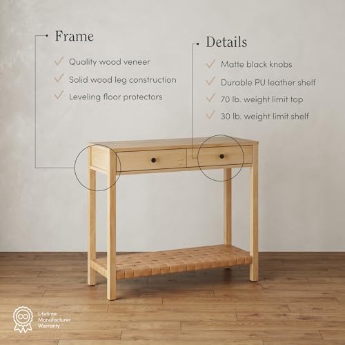 Nathan James Evelyn Modern Farmhouse Wood Console Table, Entryway Table with Storage, Open Lower Shelf with Woven Leather Straps, Natural Brown - color: Evelyn Natural Brown, size: Set of 1