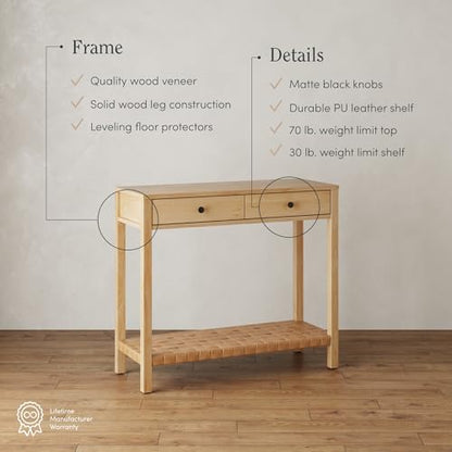 Nathan James Evelyn Modern Farmhouse Wood Console Table, Entryway Table with Storage, Open Lower Shelf with Woven Leather Straps, Natural Brown - color: Evelyn Natural Brown, size: Set of 1