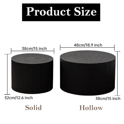 Round Nesting Coffee Table Set of 2 Modern Black Fluted Coffee Table Small Round End Table Side Table Circular Coffee Tables Circle Nested Coffee Tables for Living Room (Black Small) - color: Black Small