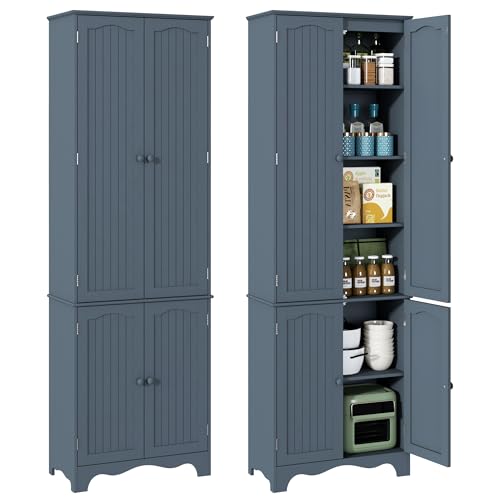 Function Home Tall Pantry Cabinet, Freestanding Storage Cabinet, Wooden Kitchen Pantry with 4 Doors and 5 Shelves, 72" Floor Cabinet Organizer for Kitchen Living Room Bathroom, Grey - color: Grey, size: 24"Wx11.81"Dx72"H