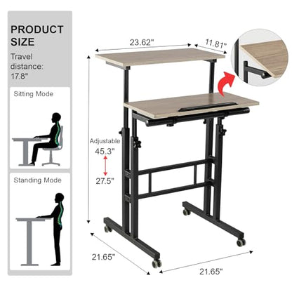Hadulcet Mobile Standing Desk Adjustable Height with Charging Station | Standing Computer Desk, Standing Adjustable Laptop Cart with Wheels for Home Office Classroom Light Grey - color: Light Grey, size: 23.6" With Charging Station