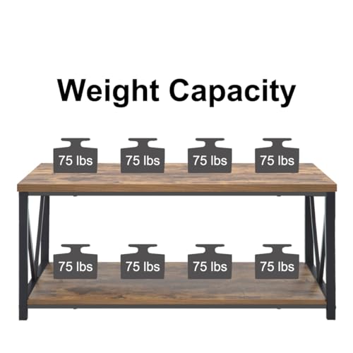 EXCEFUR Modern Coffee Table, Industrial Metal and Wood Living Room Table with Storage Shelf, Rustic Brown - color: Rustic Brown, size: 39 inch