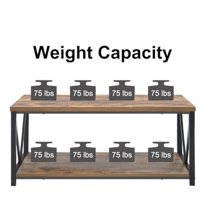 EXCEFUR Modern Coffee Table, Industrial Metal and Wood Living Room Table with Storage Shelf, Rustic Brown - color: Rustic Brown, size: 39 inch