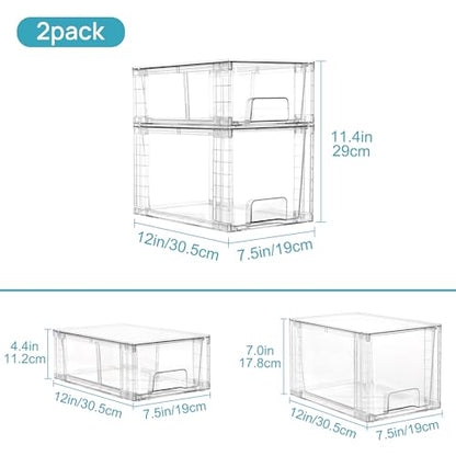 Vtopmart 8 Pack Clear Stackable Storage Drawers,Easy to Assemble Bathroom Organizers and Storage with handles,Plastic Drawers for Kitchen Pantry,Cabinet,Under Sink Organization - style: 4 Medium+4 Small