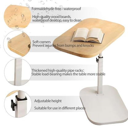 Pedestal Adjustable c Table for Small Spaces，C Shaped End Table Desktop can Turn 360° and the Height of the Sofa Small TV Tray Table Can be Adjusted for Couch - color: Wood-height-adjustable Table-1pcs