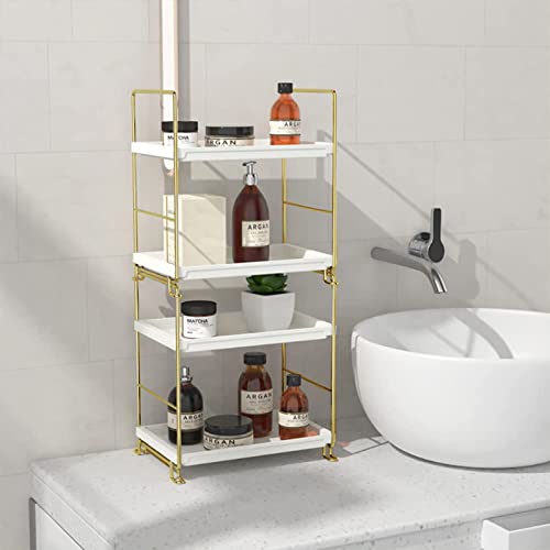 2-Tier Makeup Perfume Counter Organizer, Bathroom Countertop Shelf Vanity Bedroom Storage Tray,Kitchen Spice Rack Standing Shelf(Gold,White) - size: Square