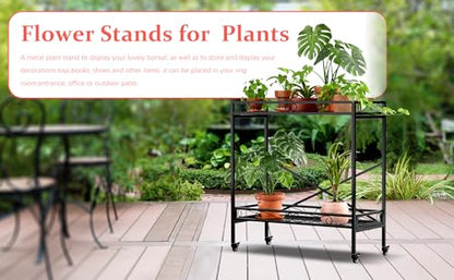 Zhongma 2 Tier Window Height Sturdy Metal Plant Stand with Wheels, 36.6x16x39.4 Inch High, Heavy Duty Succulent Shelf for Home Indoor and Outdoor, 440 LBS Capacity & Heavy Duty Construction - color: 2 Tier 36.6 x16x39.4 Inch High