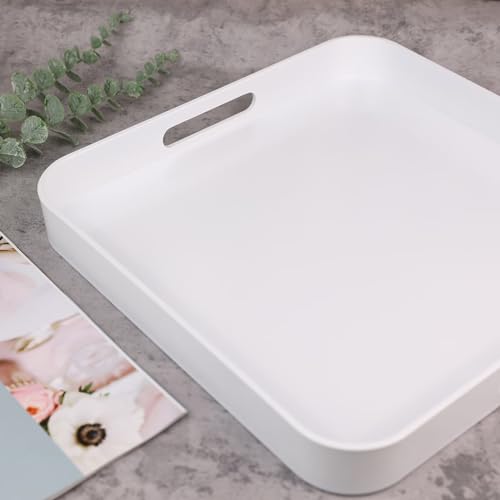 Square White Serving Tray, Ottoman Tray for Coffee Table - color: S-white, size: 13" x 13" x 1.6"