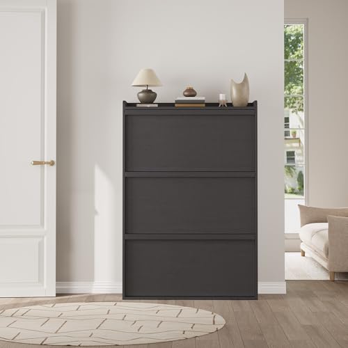 Garvee Shoe Cabinet with 3 Flip Drawers, Hidden Wood Shoe Cabinet,Freestanding Shoe Storage Cabinet with Adjustable Shelf for Entryway Hallwa, Living Room, Living Room, Black - color: Black
