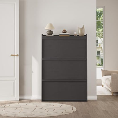 Garvee Shoe Cabinet with 3 Flip Drawers, Hidden Wood Shoe Cabinet,Freestanding Shoe Storage Cabinet with Adjustable Shelf for Entryway Hallwa, Living Room, Living Room, Black - color: Black