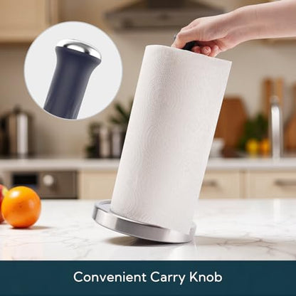 KITCHENDAO One-Handed Countertop Paper Towel Holder, Rotation Freestanding Kitchen Paper Holder Stand, Stainless Steel Paper Roll Holder with Weighted Base High-Adhesion Pad Sticker