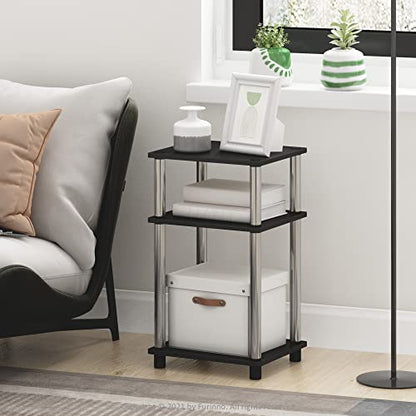 Furinno JUST Side Table Set of 2, 3-Tier Modern End Tables, Open Shelves Night Stand, Nightstand Set, Toolless Assembly, for Living Room, Bedroom, Americano/Stainless Steel - color: Americano/Chrome, size: 3-Tier, Round Pole, style: 2-Pack