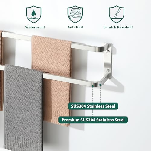 Mooche Towel Racks for Bathroom, Double Towel Bars Brushed | 16.3 Inch, SUS304 Stainless Steel Rustproof, Wall Mount with Screw Included, for Bathroom Laundry Room Hotel - size: 16.3 inch(2 tier-Brushed)