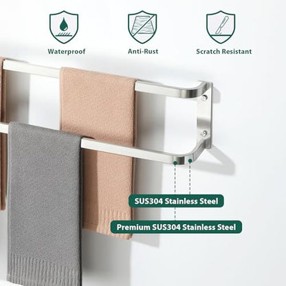 Mooche Towel Racks for Bathroom, Double Towel Bars Brushed | 16.3 Inch, SUS304 Stainless Steel Rustproof, Wall Mount with Screw Included, for Bathroom Laundry Room Hotel - size: 16.3 inch(2 tier-Brushed)