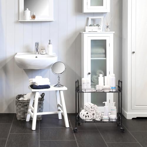 Cididu Rolling Utility Cart for Small Space, 2 Tier Rolling Cart with Locking Wheels, Metal Kitchen Cart Trolley, Rolling Organizer Cart Storage Shelf with Handle for Home Bedside Bathroom Office