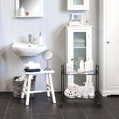 Cididu Rolling Utility Cart for Small Space, 2 Tier Rolling Cart with Locking Wheels, Metal Kitchen Cart Trolley, Rolling Organizer Cart Storage Shelf with Handle for Home Bedside Bathroom Office