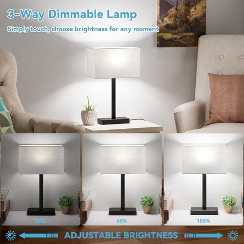 Hong-in Touch Lamps for Bedroom - 3-Way Dimmable Bedside Lamps Set of 2 with USB C+A, Grey Modern Table Lamp for Night Stands, Desk Lamp for Living Room Nightstand End Tables Bed Side - color: A. Grey&Black