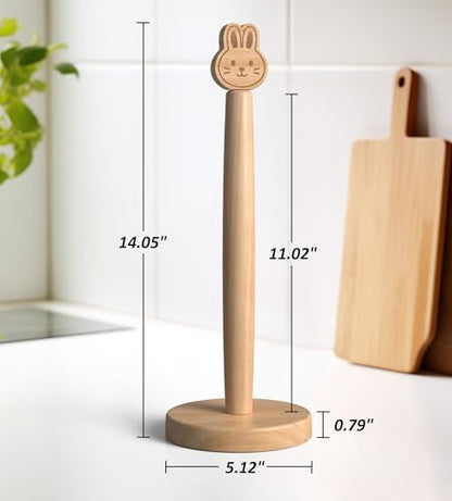 KitchLife Cute Wooden Paper Towel Holder Countertop - Solid Freestanding Paper Towel Dispenser Stand Organizer with Anti-Skid Base (Rabbit) - style: Rabbit