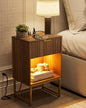 Masupu Fluted Nightstand with Charging Station and LED Lights,Modern Night Stand Wood Bedside Table with Storage Drawer Side End Table for Bedroom,Office,Walnut Brown - color: Light-walnut Brown