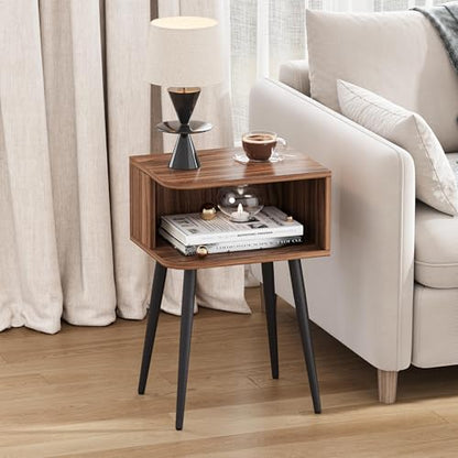 Nightstand Set of 2, Small Bed Side Table for Small Spaces, Mid Century Modern Nightstand End Table with Open Storage, Side Table for Bedroom Living Room, Walnut Brown MLBZ20R-2 - color: Walnut Brown