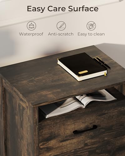 Farmhouse Nightstand, Rustic Nightstand with 2 Large Drawers, Wood End Table with Open Shelf, Bedside Table for Bedroom, Dark Brown - color: Dark Brown, size: 1 Piece