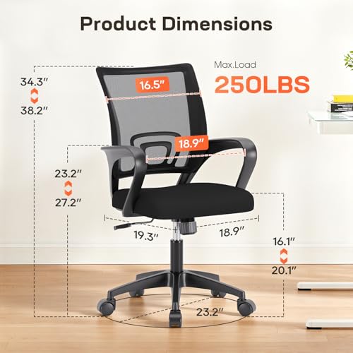 BestOffice | Ergonomic Office Chair | Mid-Back Swivel Desk Chair | Breathable Backrest & Lumbar Support | Adjustable Height | Sponge Seat | Rolling Wheels | Dark Black | for Adults & Women - color: Dark Black, style: pack of 2