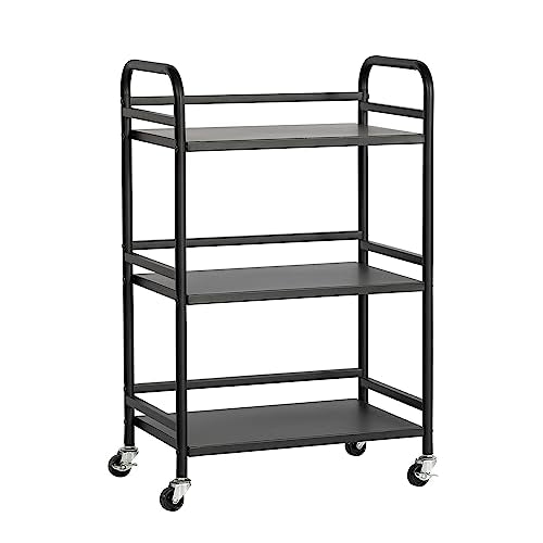 DCLRN 3 Tier Rolling Cart,Storage Organizer Cart,Multifunctional Storage Shelves,Rolling Metal Organization Cart with Handle and Lockable Wheels,for Home,Office,Kitchen,Bathroom(Black) - size: Small