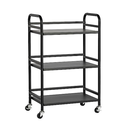 DCLRN 3 Tier Rolling Cart,Storage Organizer Cart,Multifunctional Storage Shelves,Rolling Metal Organization Cart with Handle and Lockable Wheels,for Home,Office,Kitchen,Bathroom(Black) - size: Small