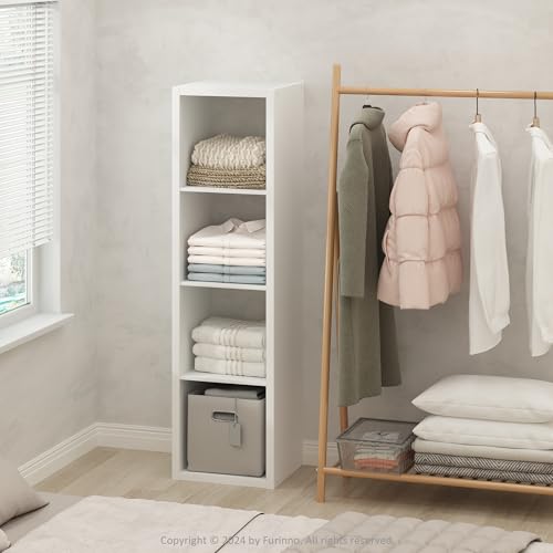 Furinno Cubic Extra Thick 4-Cube Closet Organizers and Storage, White | 14.6 x 16 x 58 in, Vertical Open Shelf Closet Storage, Closet Organizer, for Wardrobe, Bedroom, Living Room - color: White, size: Vertical 4-Cube