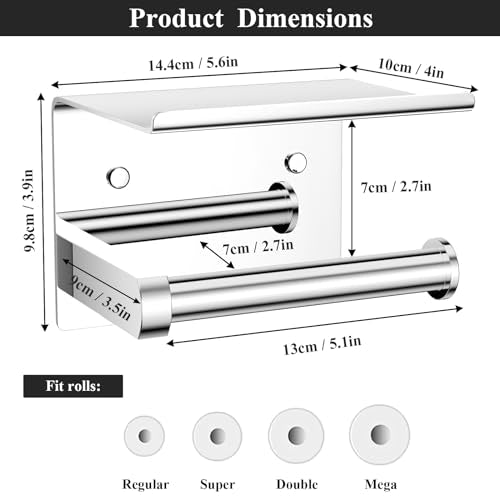 Tindbea Toilet Paper Holder with Phone Shelf, Adhesive or Screw Wall Mount Toilet Tissue Roll Holder, Rustproof & Multifunctional Stainless Steel Bathroom Storage Dispenser (Polished Chrome) | Heavy Duty Stainless Steel Polished Chrome - color: C-polished
