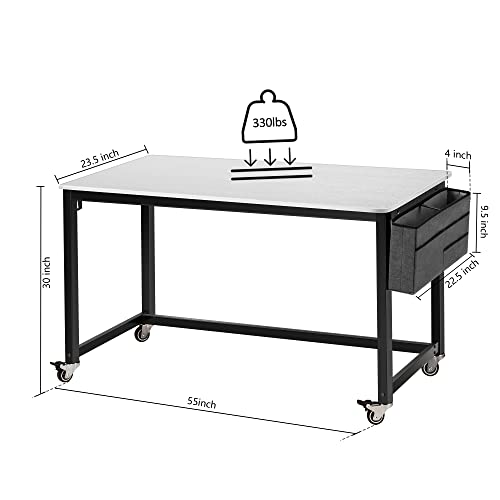 AHB 55" Rolling Computer Desk with 4 Smooth Wheels, Simple Style Mobile Writing Desk Home Office Study Table Movable Workstation with Metal Frame - color: White, size: 55"